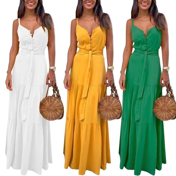 2020 women's dresses bohemian summer solid color v-neck sleeveless button suspender gowns female casual big swing dress, Black;gray
2020 women's dresses bohemian summer solid color v-neck sleeveless button suspender gowns female casual big swing dress, Black;gray