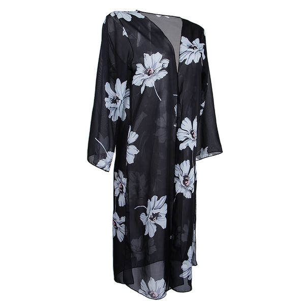 women's floral printed long chiffon cardigan kimono sleeves bikini cover up black, White
women's floral printed long chiffon cardigan kimono sleeves bikini cover up black, White
