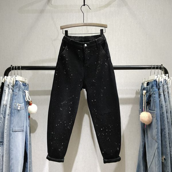plus velvet thick drilling pants winter new black elastic waist trousers loose thin harem pants, Black;white
plus velvet thick drilling pants winter new black elastic waist trousers loose thin harem pants, Black;white