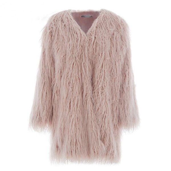 

2018 new imitation fur coat long-haired coat radish silk sheep hair popular long section plain velvet nv063, Black