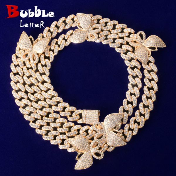 10mm miami cuban link necklace with butterfly women jewelry zircon charm men's hip hop chain, Silver