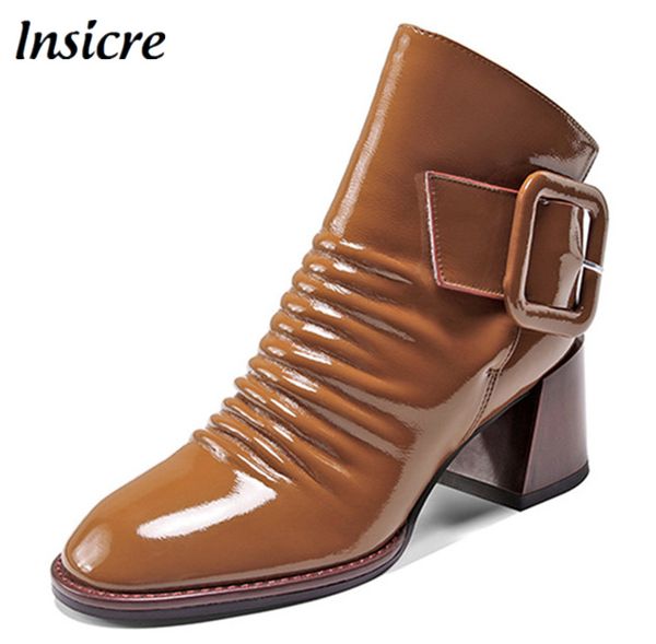 insicre new genuine leather boots women buckle autumn winter boots square high heels lady dress shoes plus size 33-43, Black
insicre new genuine leather boots women buckle autumn winter boots square high heels lady dress shoes plus size 33-43, Black