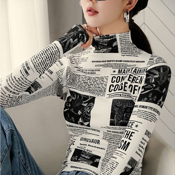women's turtlneck blouse 2019 new fashion elegant slim newspaper printed long sleeve shirt personality fall blouse, White
women's turtlneck blouse 2019 new fashion elegant slim newspaper printed long sleeve shirt personality fall blouse, White