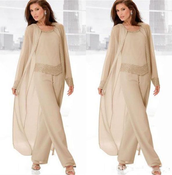 Champagne Three Pieces Mother of the Bride Suits with Jackets Long Sleeve Beaded Chiffon Formal Plus Size Women Dress Evening Wear
Champagne Three Pieces Mother of the Bride Suits with Jackets Long Sleeve Beaded Chiffon Formal Plus Size Women Dress Evening Wear