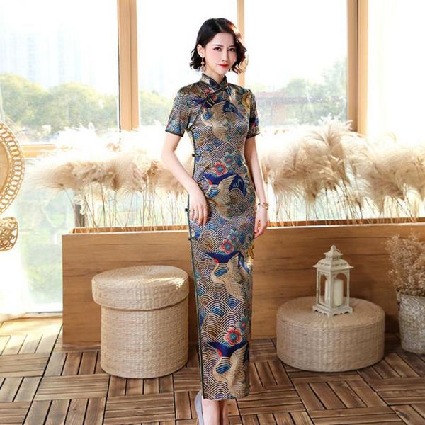 high split long elegant women qipao vestidso vintage mandarin collar silk evening party dress summer new vintage cheongsam, Red
high split long elegant women qipao vestidso vintage mandarin collar silk evening party dress summer new vintage cheongsam, Red