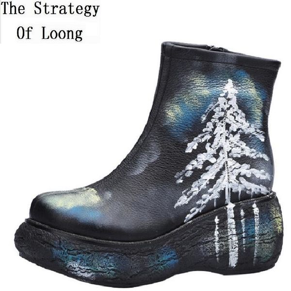 spring autumn winter genuine leather personalized painting rome short women boots sewing wedges platform ankle lady boots 191007, Black
spring autumn winter genuine leather personalized painting rome short women boots sewing wedges platform ankle lady boots 191007, Black