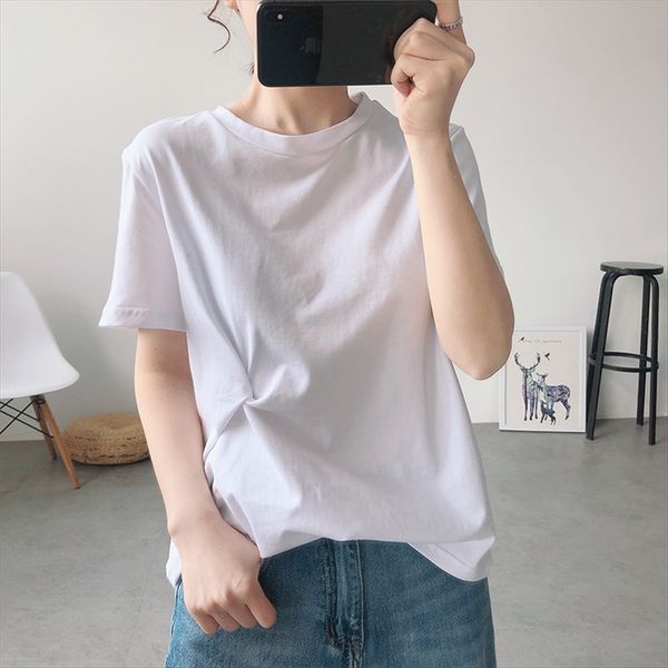 knot design irregular loose round t-shirt collar short sleeve t-shirt women 2020 all-match pure color cotton top, White
knot design irregular loose round t-shirt collar short sleeve t-shirt women 2020 all-match pure color cotton top, White