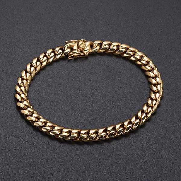 8mm new fashion stainless steel gold tone miami curb cuban chain men's women's ornaments bracelet jewelry trendy 7-11inch, Black 
8mm new fashion stainless steel gold tone miami curb cuban chain men's women's ornaments bracelet jewelry trendy 7-11inch, Black