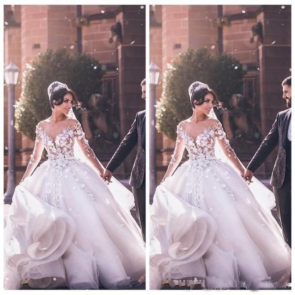modest wedding dresses sheer long sleeves lace appliques tulle chapel train bridal gowns customized plus size vestidos de mariee, White
modest wedding dresses sheer long sleeves lace appliques tulle chapel train bridal gowns customized plus size vestidos de mariee, White