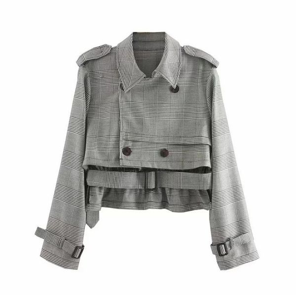 women's suits & blazers women houndstooth vintage cropped jacket fashion long sleeve turn down with belt plaid coat thin checked outerw, White;black
women's suits & blazers women houndstooth vintage cropped jacket fashion long sleeve turn down with belt plaid coat thin checked outerw, White;black