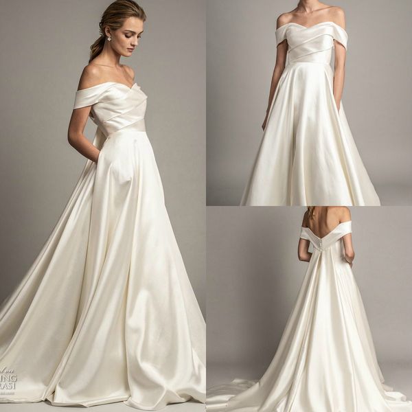 jenny yoo 2019 a line wedding dresses off shoulder with pockets gloosy satin bridal gowns plus size beach ivory robe de mariée, White
jenny yoo 2019 a line wedding dresses off shoulder with pockets gloosy satin bridal gowns plus size beach ivory robe de mariée, White