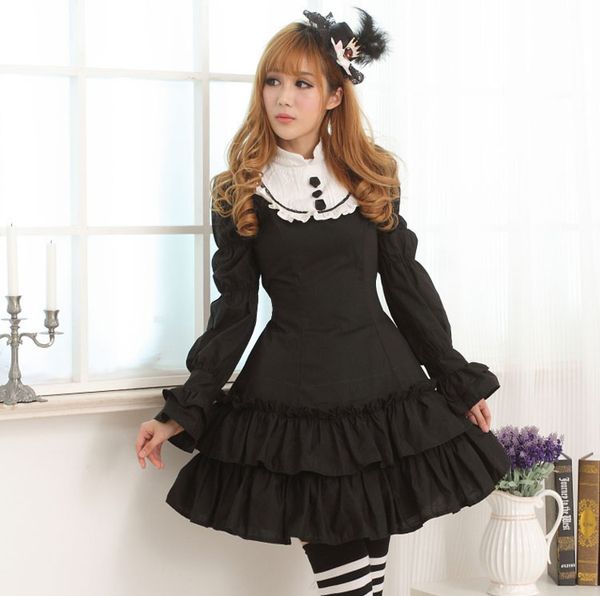 chinese style black and white classic madarin neck long sleeve ruffled lolita dress with rose embellishments, Black;red
chinese style black and white classic madarin neck long sleeve ruffled lolita dress with rose embellishments, Black;red