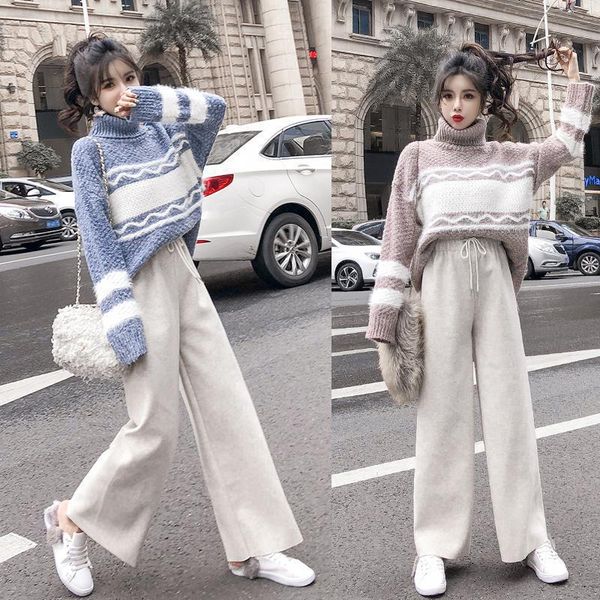 fashion streetwear women knitted 2 pcs sets 2020 spring spring new woman knit patchwork stripe turtleneck+wide leg pants outfi, White
fashion streetwear women knitted 2 pcs sets 2020 spring spring new woman knit patchwork stripe turtleneck+wide leg pants outfi, White