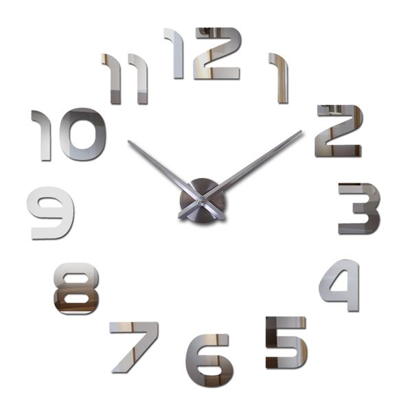 modern diy acrylic mirror fashion wall clock 3d big quartz watch clocks living room home decoration still life silver stickers
modern diy acrylic mirror fashion wall clock 3d big quartz watch clocks living room home decoration still life silver stickers