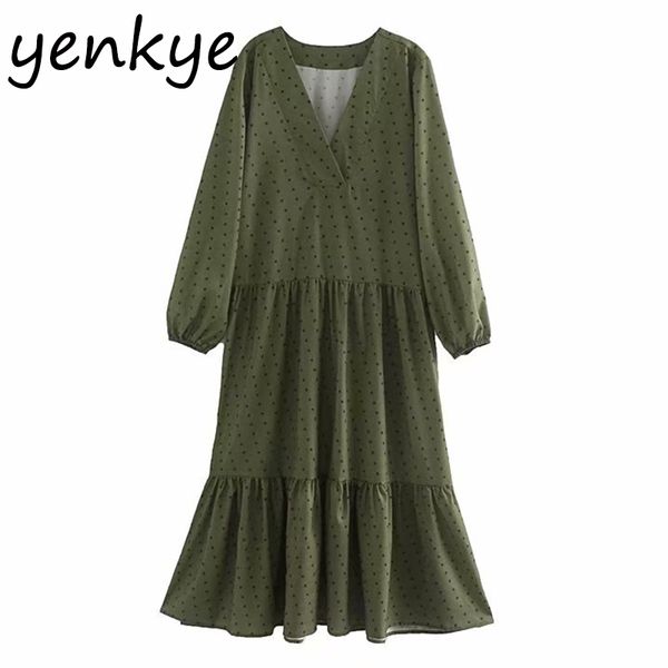 women vintage polka dot casual long dress cross v neck long sleeve plus size dress autumn robe longue ozz9400, Black;gray
women vintage polka dot casual long dress cross v neck long sleeve plus size dress autumn robe longue ozz9400, Black;gray