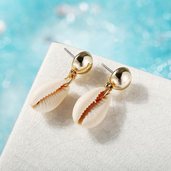 wedding gold shell stud earrings for a boho - style beach holiday, White