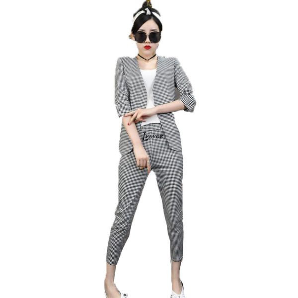 spring new fashion plaid two piece set women fashion suit korean v-neck slim suit nine pants temperament 2 piece set female 187, White
spring new fashion plaid two piece set women fashion suit korean v-neck slim suit nine pants temperament 2 piece set female 187, White