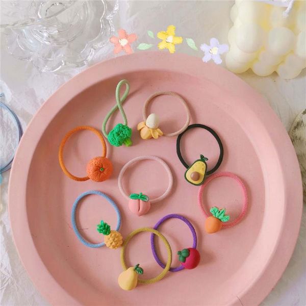 5 Pcs Girls Cartoon Fruit Elastic Hair Bands Orange Pineapple Scrunchies Ponytail Holder Headbands For Kids Hair Accessories