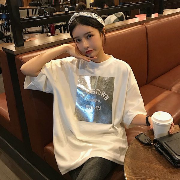 2019 new summer fashion loose short half sleeve printed women t-shirt casual loose medium and long term tees for female, White
2019 new summer fashion loose short half sleeve printed women t-shirt casual loose medium and long term tees for female, White