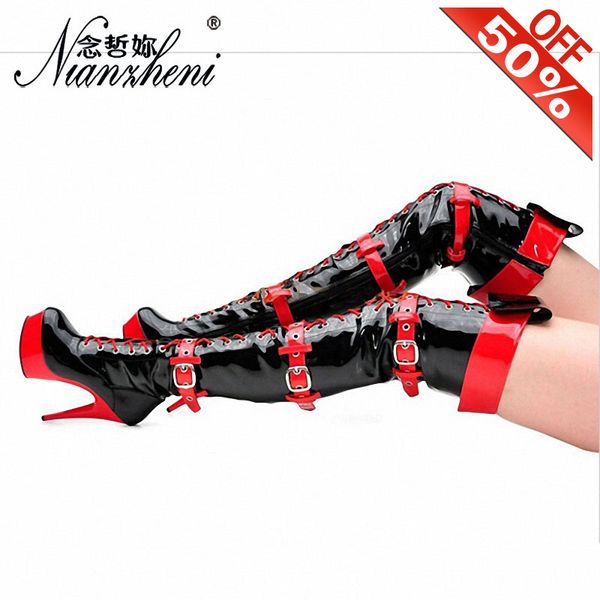 6 inch high heels platform heels combat boots shoes 15cm round knee high boots fashion long buckle mixed color, Black
6 inch high heels platform heels combat boots shoes 15cm round knee high boots fashion long buckle mixed color, Black