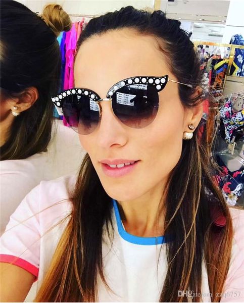elling lady sunglasses half-frame charming cat eye frame with pearls and rivets popular fashion designer eyewear glasses, White;black
elling lady sunglasses half-frame charming cat eye frame with pearls and rivets popular fashion designer eyewear glasses, White;black