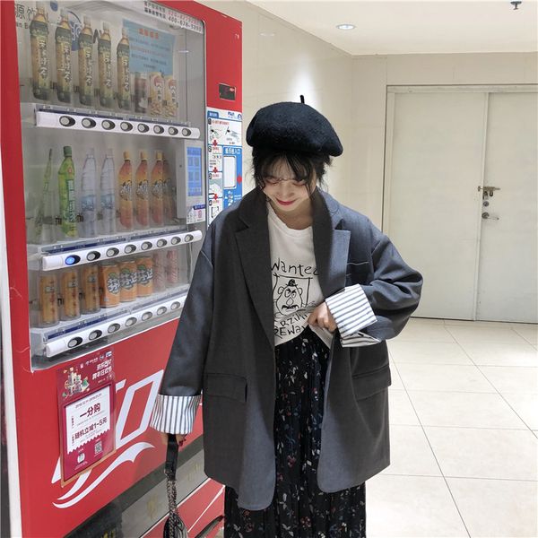 vintage korean style new spring fall women's clothing fashion brand blazer woman notched striped patchwork pockets casual suits, White;black
vintage korean style new spring fall women's clothing fashion brand blazer woman notched striped patchwork pockets casual suits, White;black