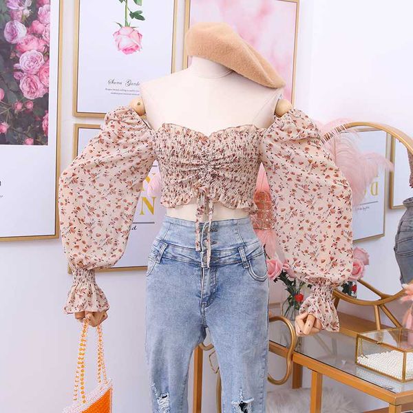 women's blouses & shirts 2021 wild off-the-shoulder neckline pleated drawstring floral short cropped navel chiffon shirt women, White
women's blouses & shirts 2021 wild off-the-shoulder neckline pleated drawstring floral short cropped navel chiffon shirt women, White