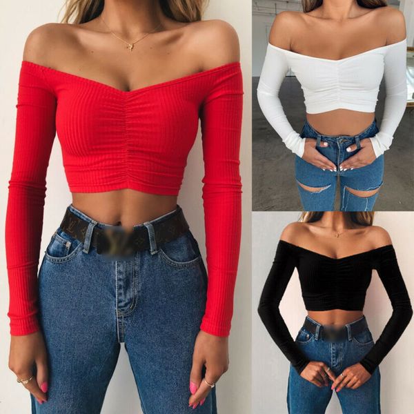 women ladies off shoulder long sleeve shirts casual slim solid bare belly blouse fashion female slash neck crop shirts, White
women ladies off shoulder long sleeve shirts casual slim solid bare belly blouse fashion female slash neck crop shirts, White