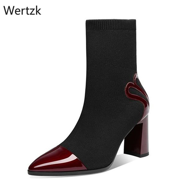 slim stretch boots for women pointed toe sock boots square high heel shoes woman fashion bota feminina a536, Black
slim stretch boots for women pointed toe sock boots square high heel shoes woman fashion bota feminina a536, Black