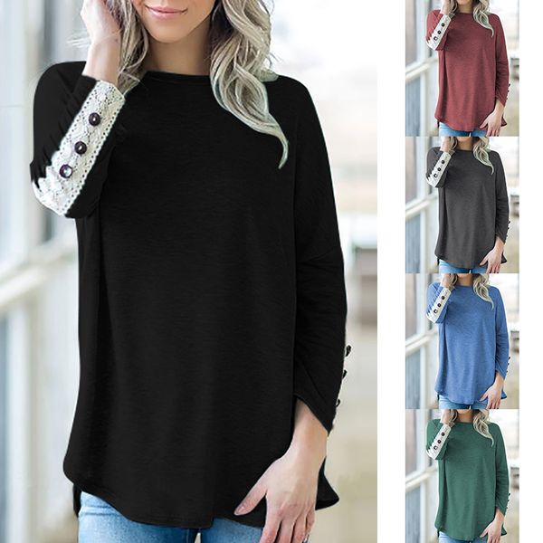 women's casual tunic sweatshirt lace long sleeve blouse t-shirt button decor dhl, White
women's casual tunic sweatshirt lace long sleeve blouse t-shirt button decor dhl, White