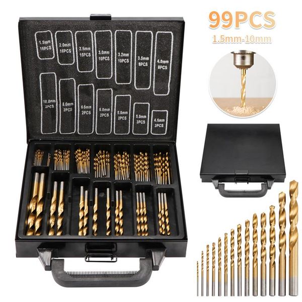 99pcs hss titanium coated drill bits high speed steel drill bit set power drilling tools for wood 1.5-10mm
99pcs hss titanium coated drill bits high speed steel drill bit set power drilling tools for wood 1.5-10mm