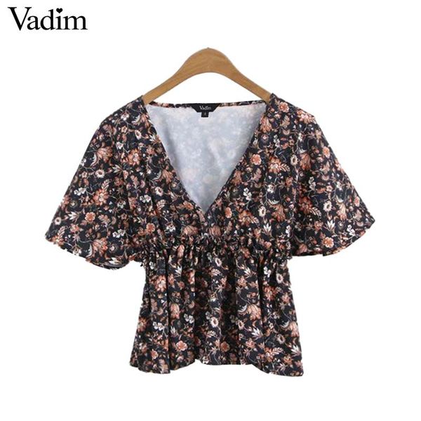 vadim women vintage v neck floral print blouse half sleeve elastic waist shirts female summer chic blusas mujer da446, White
vadim women vintage v neck floral print blouse half sleeve elastic waist shirts female summer chic blusas mujer da446, White