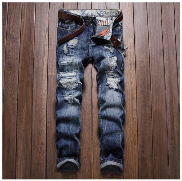 Men Designer Casual Hole Ripped Jeans Vintage Men Fashion Denim Pants Slim Straight Trousers Biker Washed Jeans
Men Designer Casual Hole Ripped Jeans Vintage Men Fashion Denim Pants Slim Straight Trousers Biker Washed Jeans