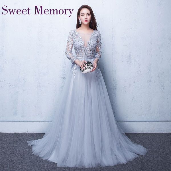 j0170 sweet memory elegant long evening dress illusion three quarter backless lace up floor length party gown evening dresses, White;black
j0170 sweet memory elegant long evening dress illusion three quarter backless lace up floor length party gown evening dresses, White;black