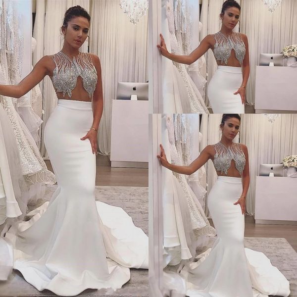 2021 arabic mermaid wedding dresses formal bridal gowns jewel neck illusion sheer sleeveless crystal beaded backless long sweep train plus s, White
2021 arabic mermaid wedding dresses formal bridal gowns jewel neck illusion sheer sleeveless crystal beaded backless long sweep train plus s, White