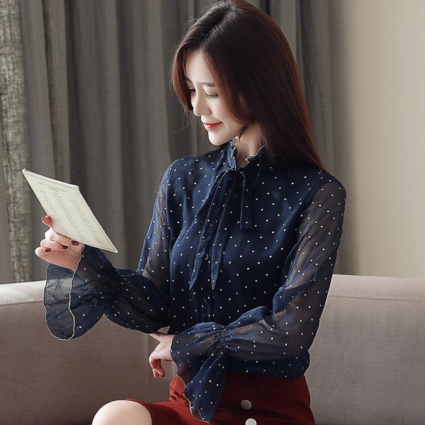korean polka dot blouse spring autumn 2019 chiffon bow stand flare sleeve shirt clothes womens and bluses feminina t92902, White
korean polka dot blouse spring autumn 2019 chiffon bow stand flare sleeve shirt clothes womens and bluses feminina t92902, White