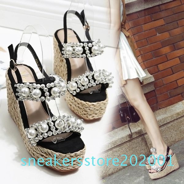 summer new symphony rhinestone handmade pearl wedge heel platform thick crust open toe high heel sandals. s01, Black
summer new symphony rhinestone handmade pearl wedge heel platform thick crust open toe high heel sandals. s01, Black