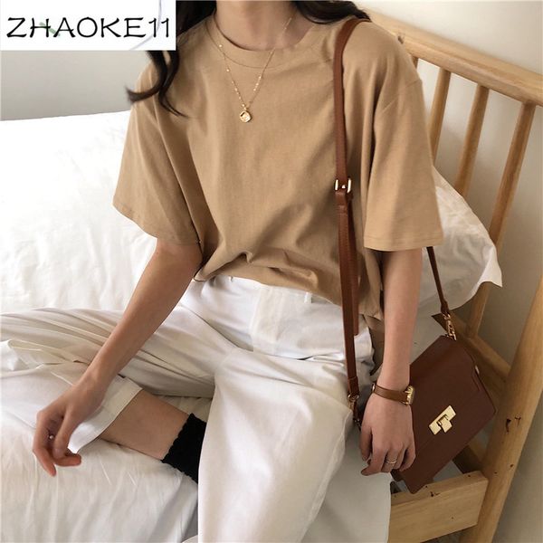 spring/summer 2020 new loose long and medium-length wild round collar solid color bottoming shirt cotton t-shirt female student, White
spring/summer 2020 new loose long and medium-length wild round collar solid color bottoming shirt cotton t-shirt female student, White
