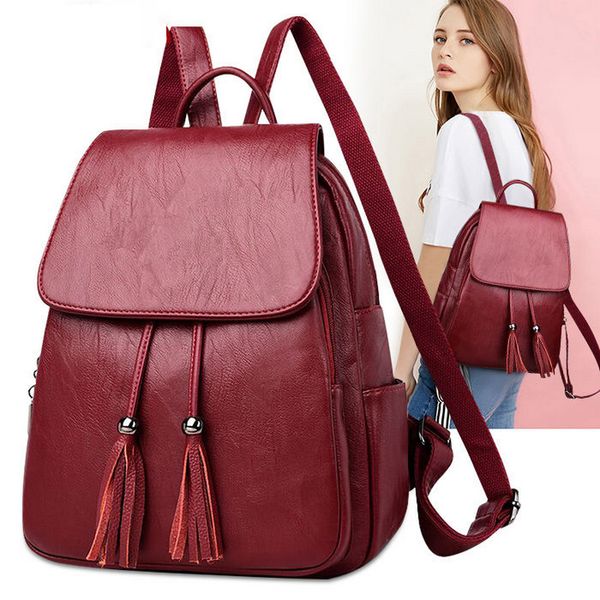 new tassel soft pu leather women backpack black red solid wild quality backpack female drawstring bag girls bagpack for teenage 
new tassel soft pu leather women backpack black red solid wild quality backpack female drawstring bag girls bagpack for teenage