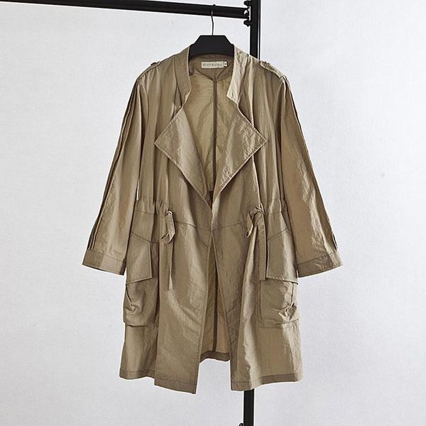 c1 plus size women's clothing autumn casual loose drawstring waist open front trench coat, Tan;black
c1 plus size women's clothing autumn casual loose drawstring waist open front trench coat, Tan;black