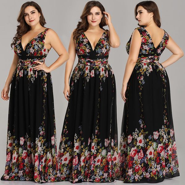 double v-neck sleeveless black long flower print chiffon formal evening dresses 2019 prom party gowns, Black;red
double v-neck sleeveless black long flower print chiffon formal evening dresses 2019 prom party gowns, Black;red
