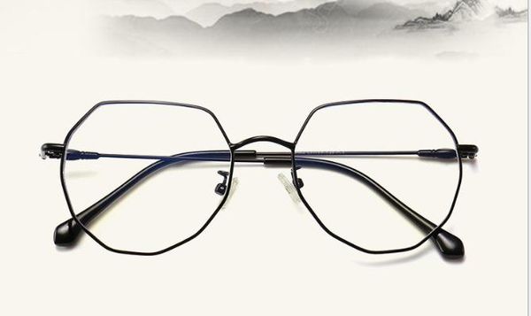 

new style irregular spectacle frame men's metal polygon flat lens women's anti-blue glasses, White;black