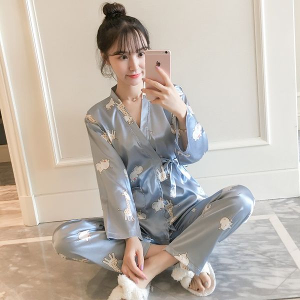 long sleeve silk satin print kimono pajama sets for women autumn sleepwear pyjama homewear pijama mujer loungewear home clothes, Black;red
long sleeve silk satin print kimono pajama sets for women autumn sleepwear pyjama homewear pijama mujer loungewear home clothes, Black;red