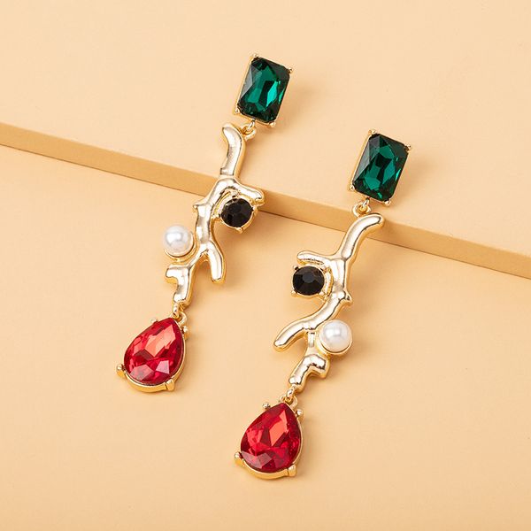 female long drop earrings with zircon vintage gold color wedding earrings for women red green stone, Silver
female long drop earrings with zircon vintage gold color wedding earrings for women red green stone, Silver