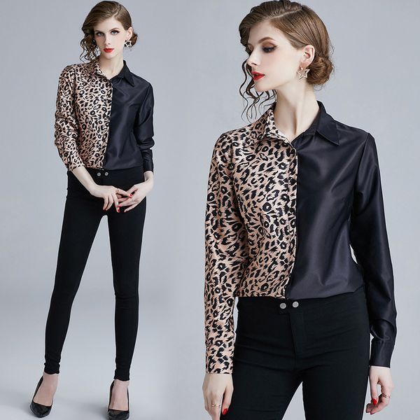 

2019 весна лето мода леопардовым принтом пан OL женщины с длинным рукавом блузки топ