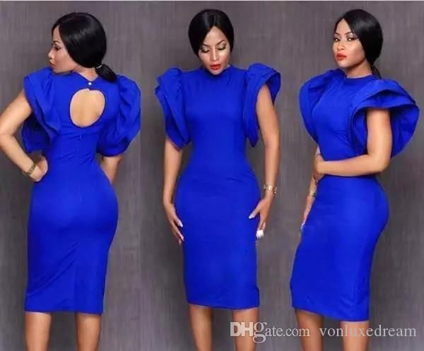 royal blue sheath cocktail dresses tea length cap sleeve women formal party dress high neck short prom gowns unique design, Black