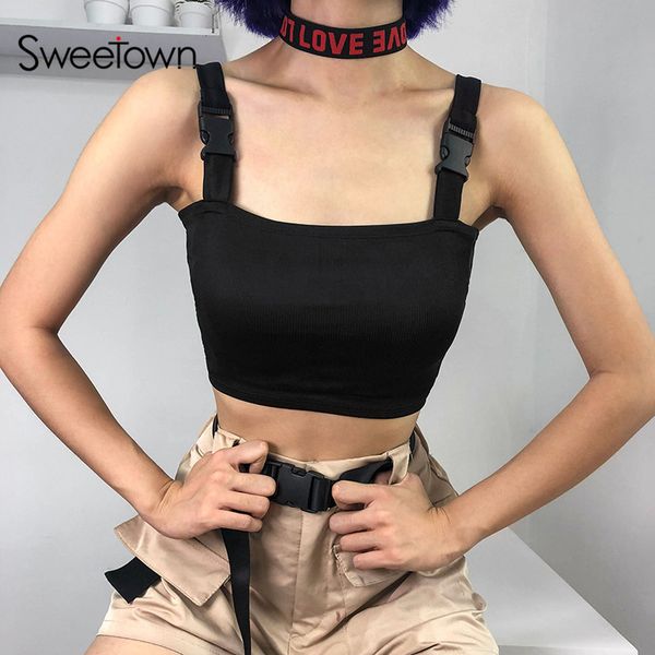 sweetown bralette crop top женщины sexy black tank top clubwear лето с пластиковой пряжкой обрезанных feminino корейского tops рубашки, White
sweetown bralette crop top женщины sexy black tank top clubwear лето с пластиковой пряжкой обрезанных feminino корейского tops рубашки, White
