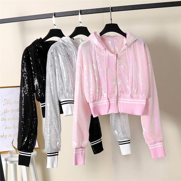 fashion spring autumn women short coats thin hooded sequin coat female casual all match long sleeve jacket outwear ab1583, Black;brown
fashion spring autumn women short coats thin hooded sequin coat female casual all match long sleeve jacket outwear ab1583, Black;brown