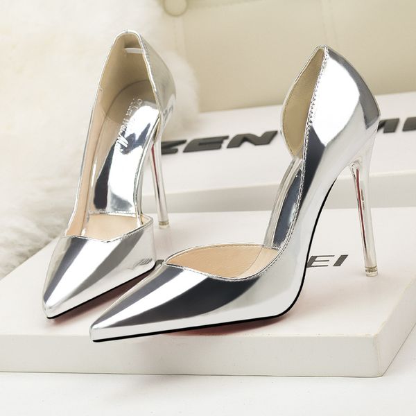 silver bling fresh high heels patent leather stiletto single shoes korean pointed pumps professional work shoes x9x00231, Black 
silver bling fresh high heels patent leather stiletto single shoes korean pointed pumps professional work shoes x9x00231, Black