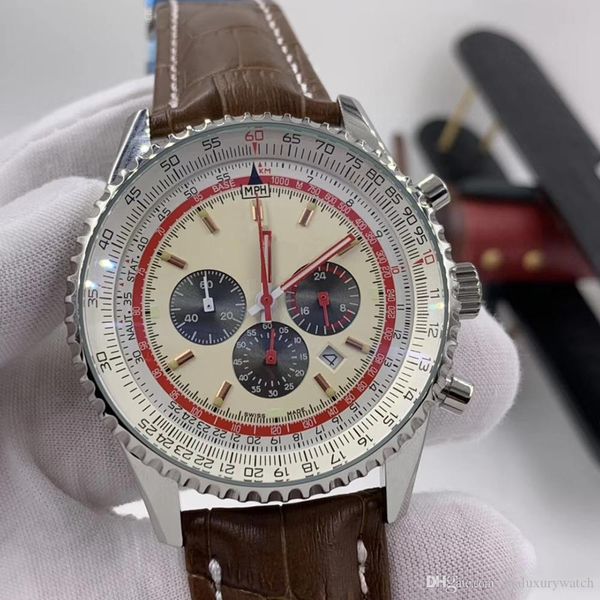 leather strap navitimer 1 chronometer quartz staring mens watch contrasting working subdials slide rule markers legible white dial watch, Slivery;brown
leather strap navitimer 1 chronometer quartz staring mens watch contrasting working subdials slide rule markers legible white dial watch, Slivery;brown